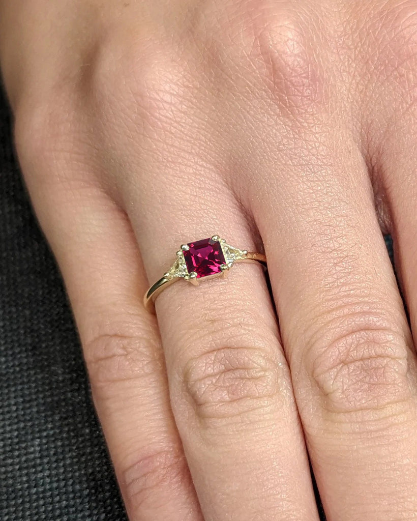 Lab Grown Ruby July Birthstone Women Wedding Anniversary Ring | 14K 18K Solid Gold Diamond Bridal Jewelry