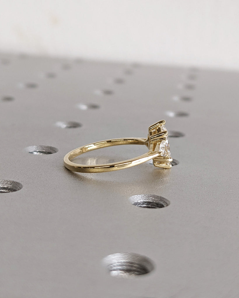 Marquise Engagement Ring, Marquise Lab Grown Diamond Trillion Geometric Engagement Ring, Wedding Ring, Anniversary Ring, 14K Yellow Gold