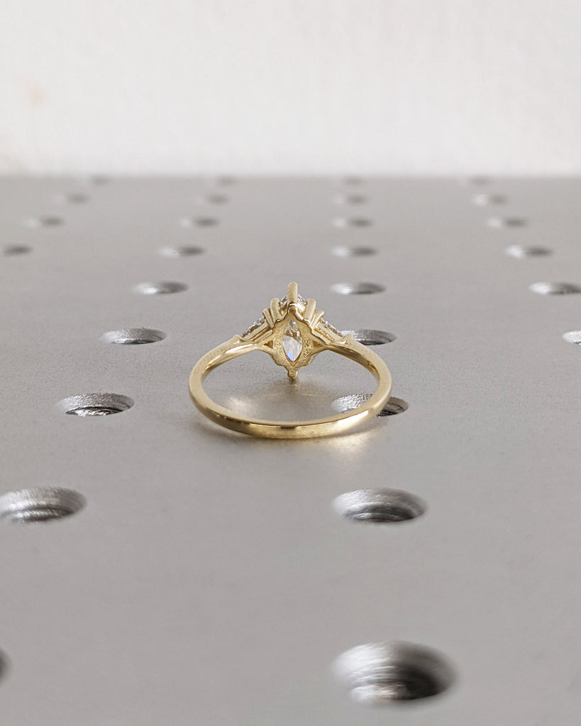 Marquise Engagement Ring, Marquise Lab Grown Diamond Trillion Geometric Engagement Ring, Wedding Ring, Anniversary Ring, 14K Yellow Gold