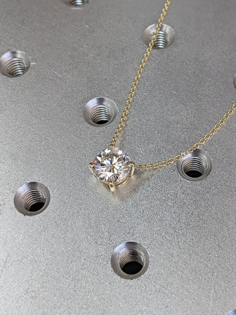 Attached Diamond on Chain, 14K Gold Diamond Necklace, Lab Grown Diamond Solitaire Necklace, Bridesmaid Necklace, Floating Diamond Solitaire