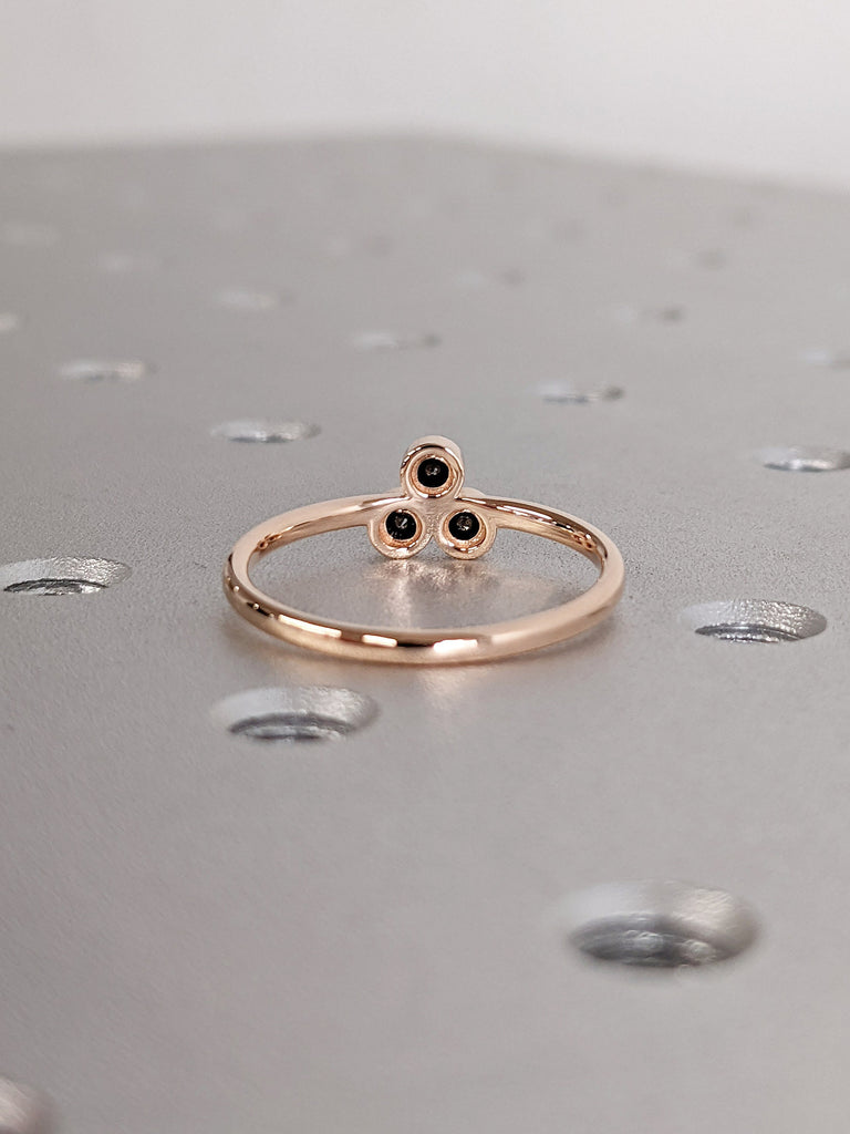 14K Rose Gold Floral Inspired Natural Black Diamonds Trio Wedding Ring | Round cut Diamond Cluster Dainty Promise Ring | Alternative Bridal