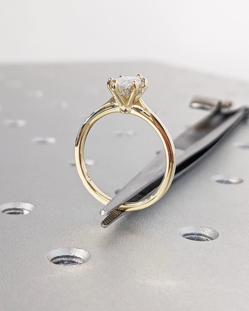 Hidden Halo Engagement Ring, Solitaire Marquise Cut Moissanite Anniversary Ring, Unique Bridal Wedding Proposal, 14K Solid Gold Ring For Her