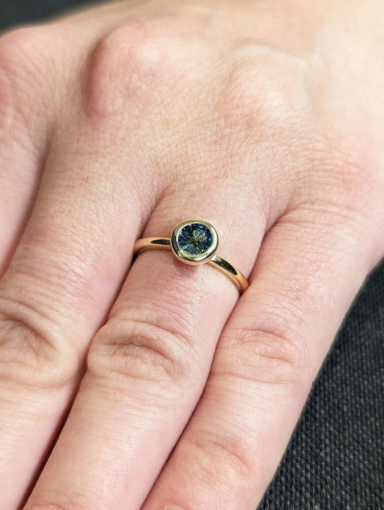 One of a Kind Montana Sapphire Ring, Blue Sapphire Diamond Cluster Ring, Vintage Inspired Blue Sapphire Engagement Ring, 14K Gold Green Teal