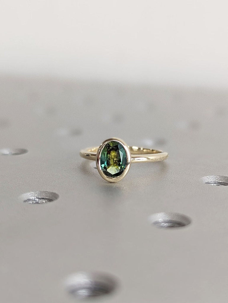 One of a Kind Montana Sapphire Ring, Blue Sapphire Diamond Cluster Ring, Vintage Inspired Blue Sapphire Engagement Ring, 14K Gold Green Teal