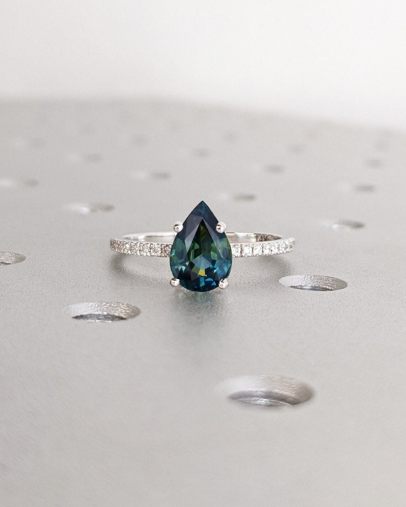 One of a Kind Montana Sapphire Ring, Blue Sapphire Diamond Cluster Ring, Vintage Inspired Blue Sapphire Engagement Ring, 14K Gold Green Teal