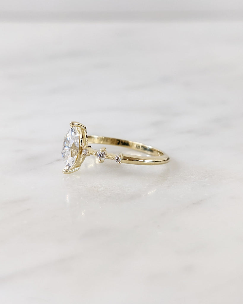 Vintage Moissanite Engagement Ring | Dainty Yellow Gold Unique Cluster Diamond Ring | Round Cut Bridal Promise Anniversary Ring for Her