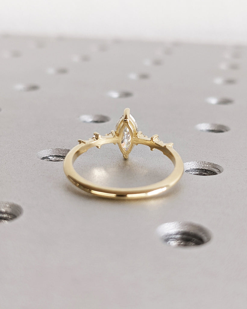 Unique Dainty Minimalist 14K Yellow Gold Marquise White Moissanite CZ Promise Ring | Small Delicate Womens Gold Engagement Ring Gift for Her