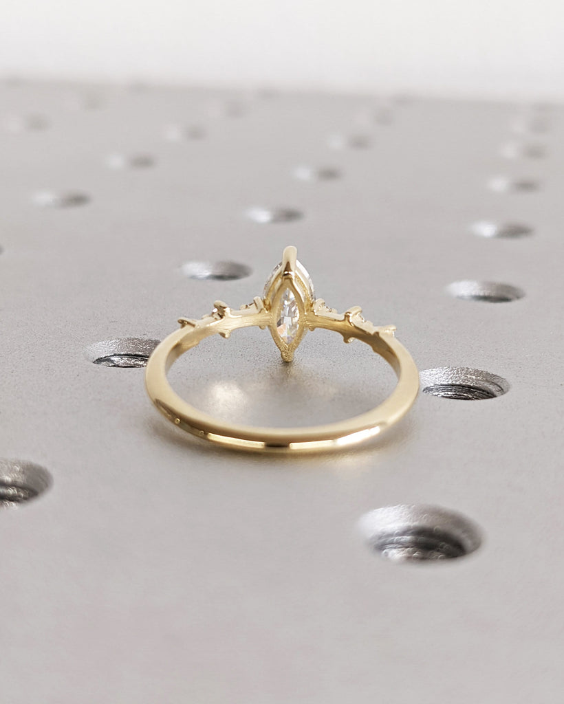 Unique Dainty Minimalist 14K Yellow Gold Marquise White Lab Grown Diamond Promise Ring For Her / Small Delicate Womens Gold Engagement Ring