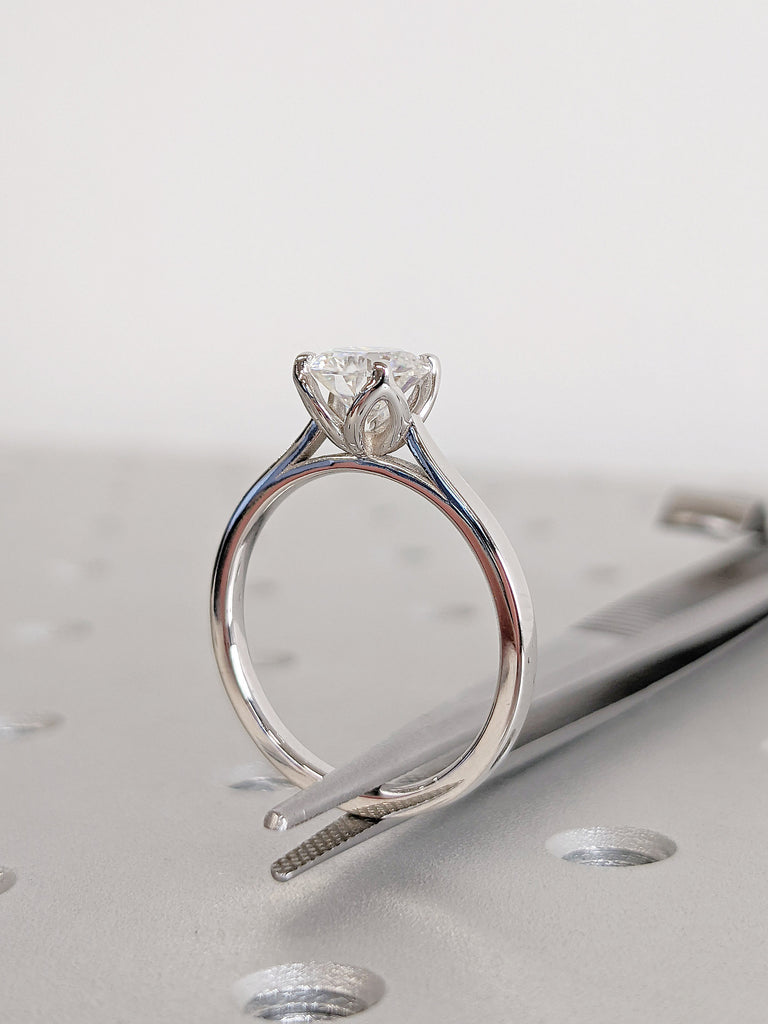 14K 18K White Gold, Platinum, Floral Tulips Petal Unique Moissanite Proposal Ring for Her