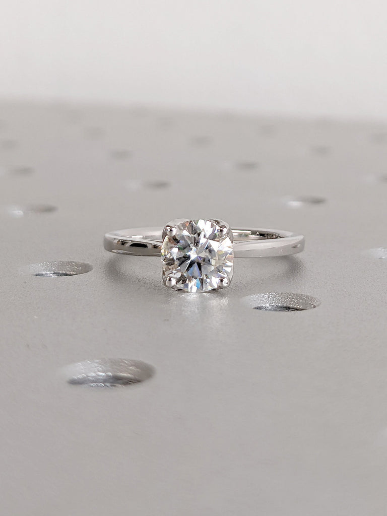 Nature Inspired Round cut Moissanite Solitaire Wedding Anniversary Ring for Her | 14K 18K Solid White Gold Unique Proposal Ring Jewelry Gift