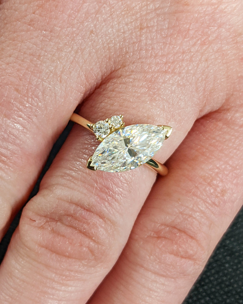 Asymmetrical Marquise Engagement Ring, Multi Shape Moissanite Marquise Bridal Ring, Vintage Inspired Trellis Navette Ring, Gold Ring For Her