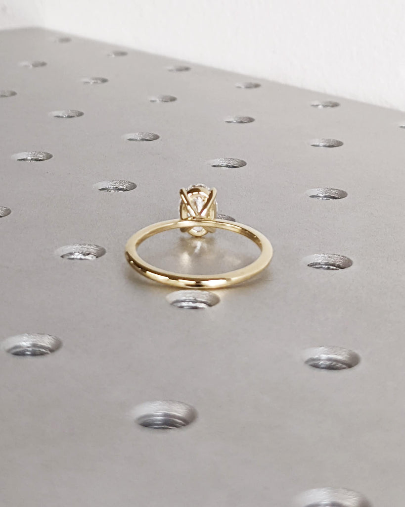 Oval Moissanite Engagement Ring / Petite Tapered Band Ring / 14K Solid Gold Wedding Ring / Oval Cut Solitaire Ring / Unique Anniversary Gift