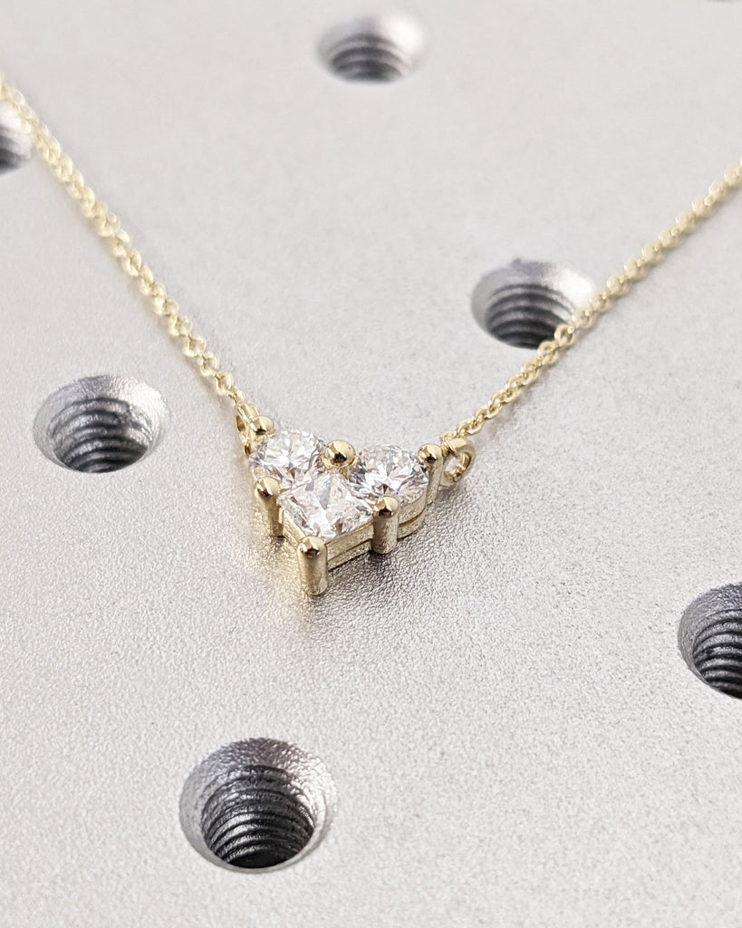 Classic Trio Lab Diamond Necklace / 14K Gold Lab Diamond Necklace / Past Present Future / Prong Setting 3 Stone / Gift for Mom / Trellis Set