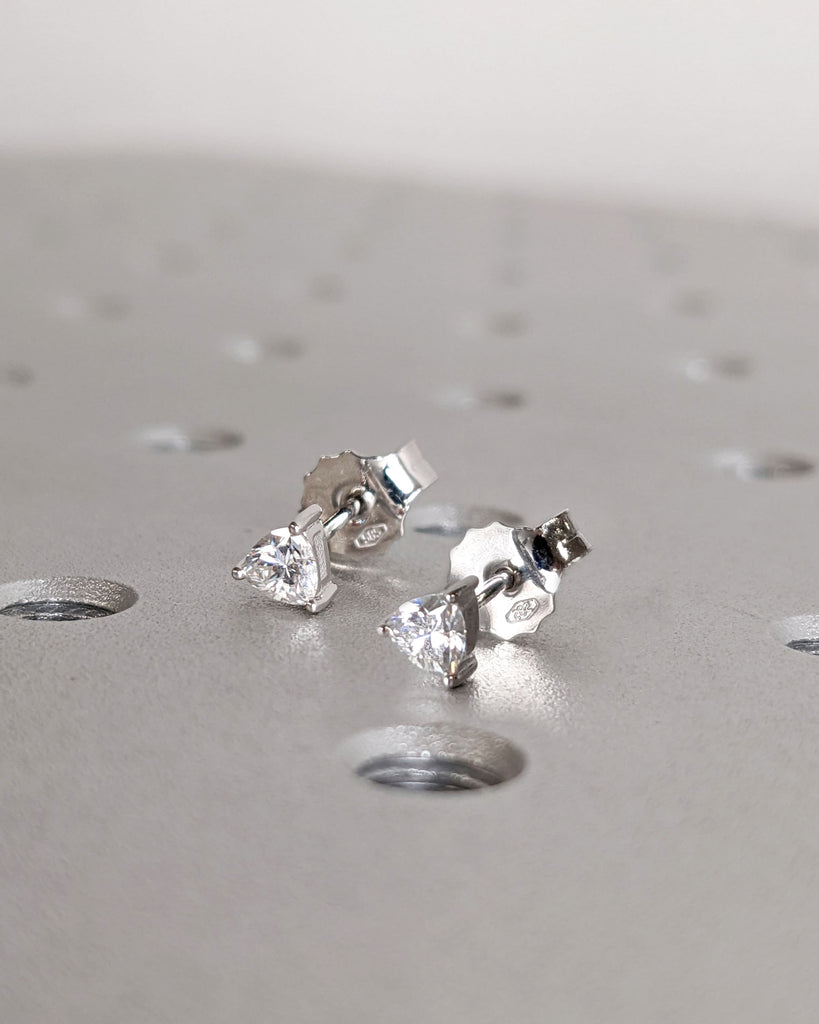 Solitaire Moissanite Stud Earrings | Half Pair or Set | Trillion Cut White Moissanite | Geometric Triangle Tiny Solid Gold Gemstone Earrings