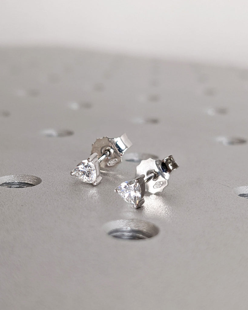 Colorless Moissanite Stud Earrings • 14K Gold Studs • Bohemian Gemstone Jewelry • Perfect Bridesmaid Gifts • Trillion Moissanite • Solitaire