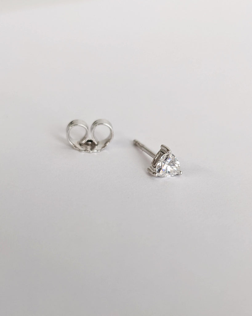 Trillion Diamond Stud Earrings / Half Pair or Set / White Diamond Prong Set Studs / Tiny Lightweight Earrings / Minimalist Everyday Earrings