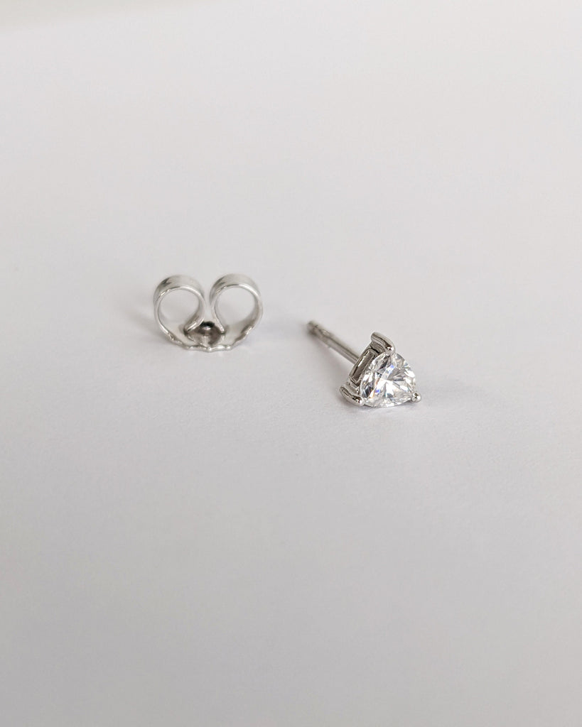 Solitaire Trillion Diamond Stud Earrings | Half Pair or Set | Trillion Cut White Diamond | Tiny Solid Gold Studs | Minimalist Gold Earrings