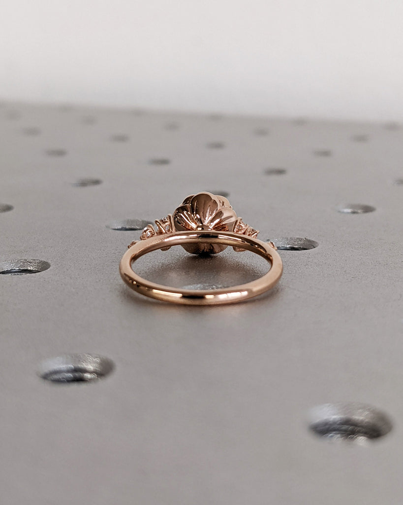 Rose Engagement Ring | Round Cut Moissanite Ring | Cluster Flower Ring | Rose Gold Wedding Ring | Romantic Rose Ring | Proposal Ring For Her