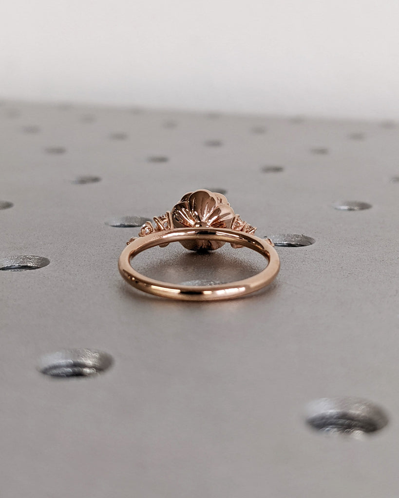 Bezel Set Round Moissanite Blooming Engagement Ring for Her | 14K 18K Rose Gold Snowdrift Diamond Proposal Ring | Floral Bridal Jewelry