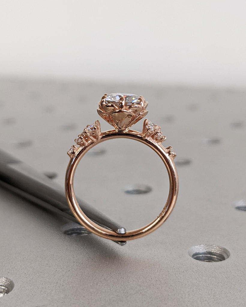 Rose Engagement Ring | Round Cut Moissanite Ring | Cluster Flower Ring | Rose Gold Wedding Ring | Romantic Rose Ring | Proposal Ring For Her