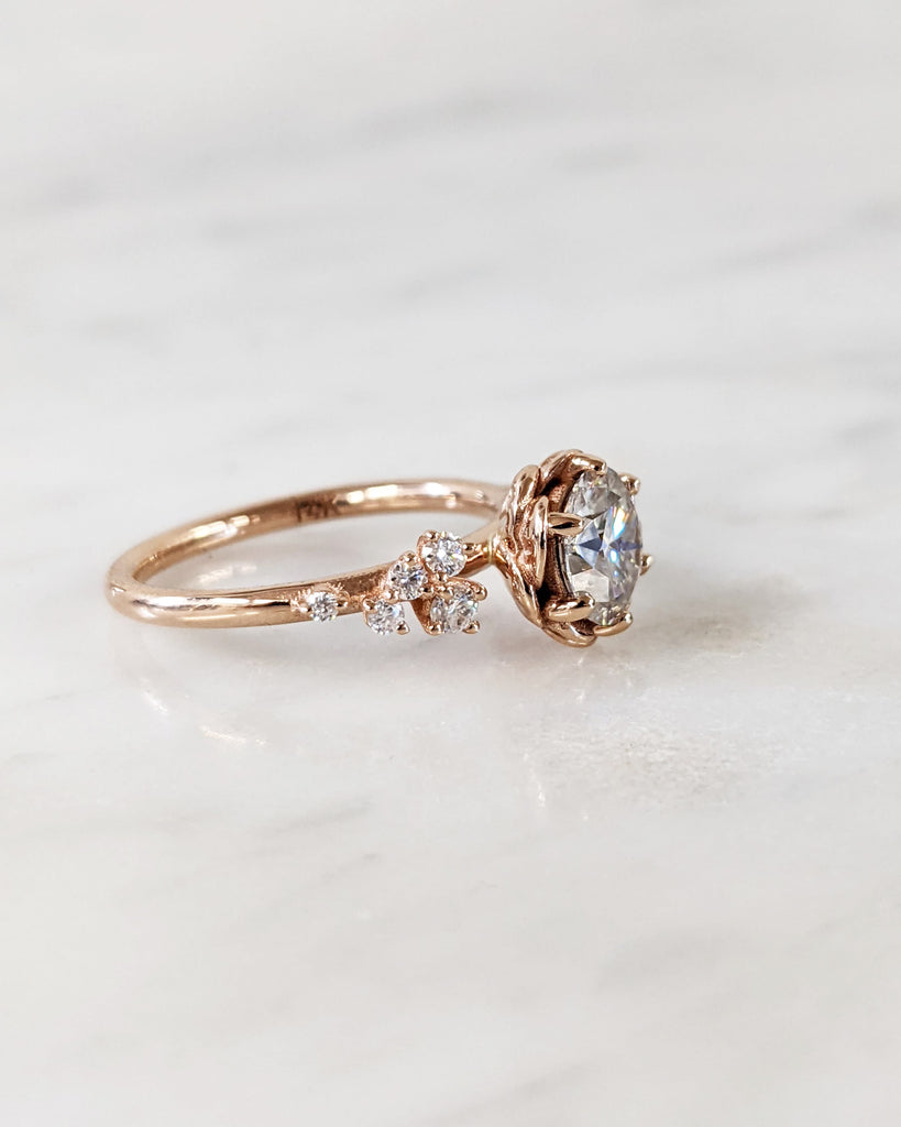 Multi Stone Moissanite Cluster Unique Rose Flower Women Wedding Anniversary Ring | Solid Gold Snowdrift Diamond Promise Ring | Gift for Her