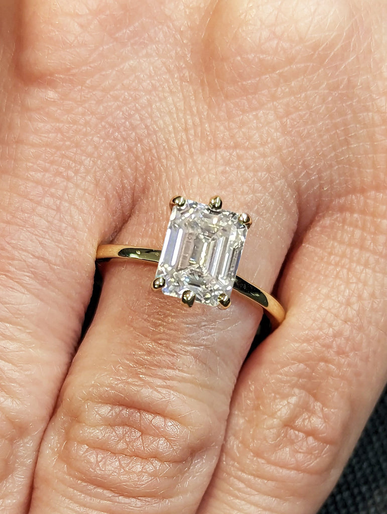 Emerald Cut Diamond Engagement Ring, Emerald Lab Grown Diamond Solitaire Engagement Ring, Wedding Ring, Anniversary Ring, 14K Solid Gold