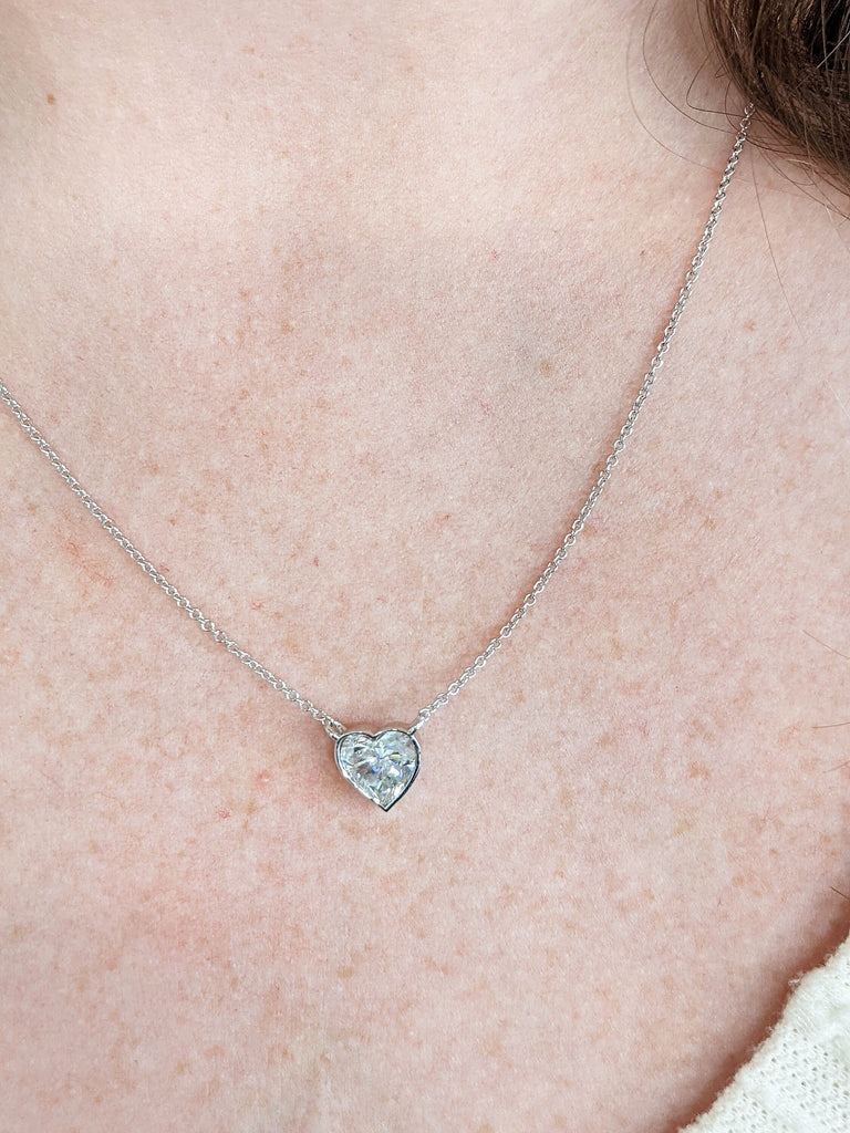 Bezel set Mini Heart Shape Moissanite Pendant Chain Necklace |  14K 18K Gold Everyday Wear Jewelry | Minimalist Birthday Anniversary Gift image #7