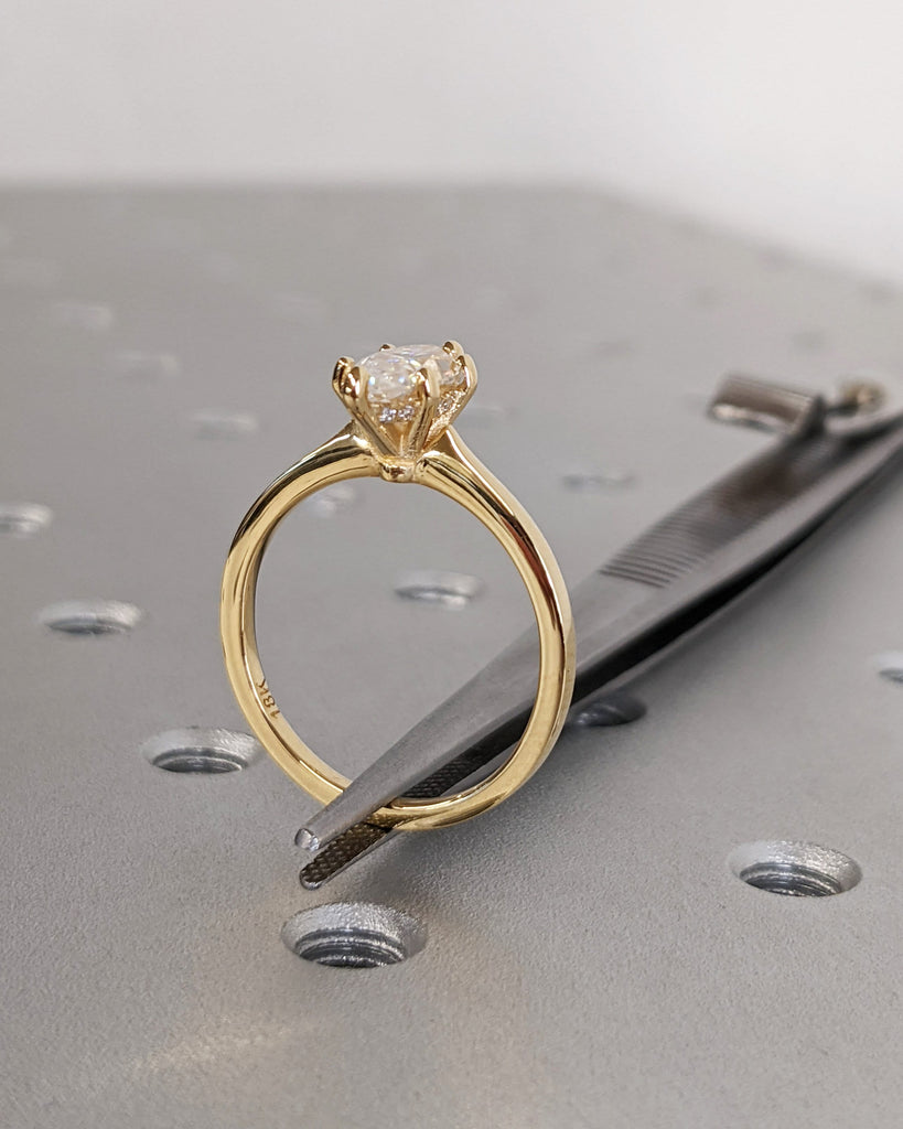 Marquise Engagement Ring, Marquise Moissanite Solitaire Engagement Ring, Wedding Ring, Anniversary Ring, 18K Solid Yellow Gold, Hidden Halo