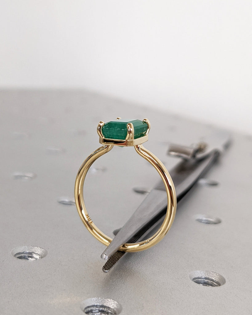 Low Profile Setting Emerald cut Lab Emerald Solitaire Engagement Ring | 14K 18K Yellow Gold Promise Ring for Her | Dainty Women Wedding Band