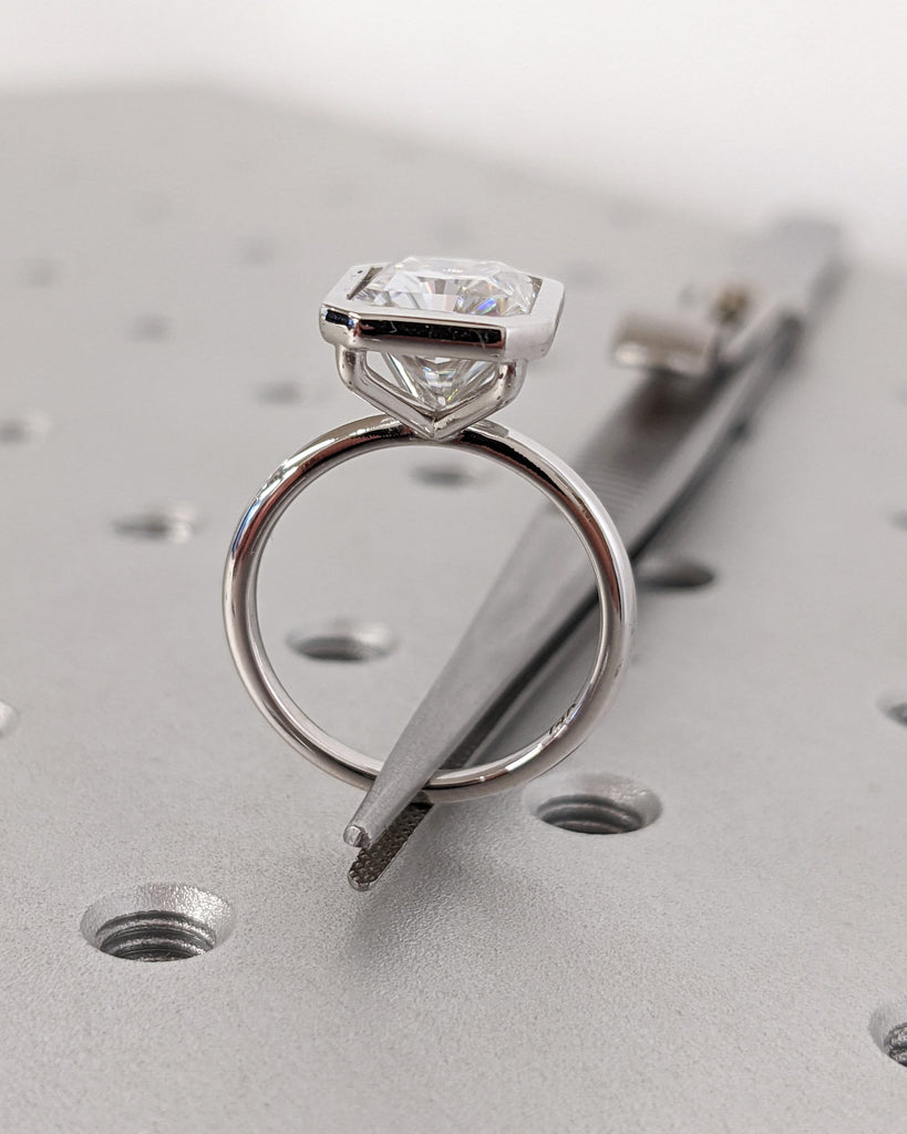 Radiant Cut Bezel Solitaire Ring Lab Grown Diamond Engagement Ring Dainty Promise Bezel Ring Solitaire Bezel Ring Vintage Bridal Minimalist