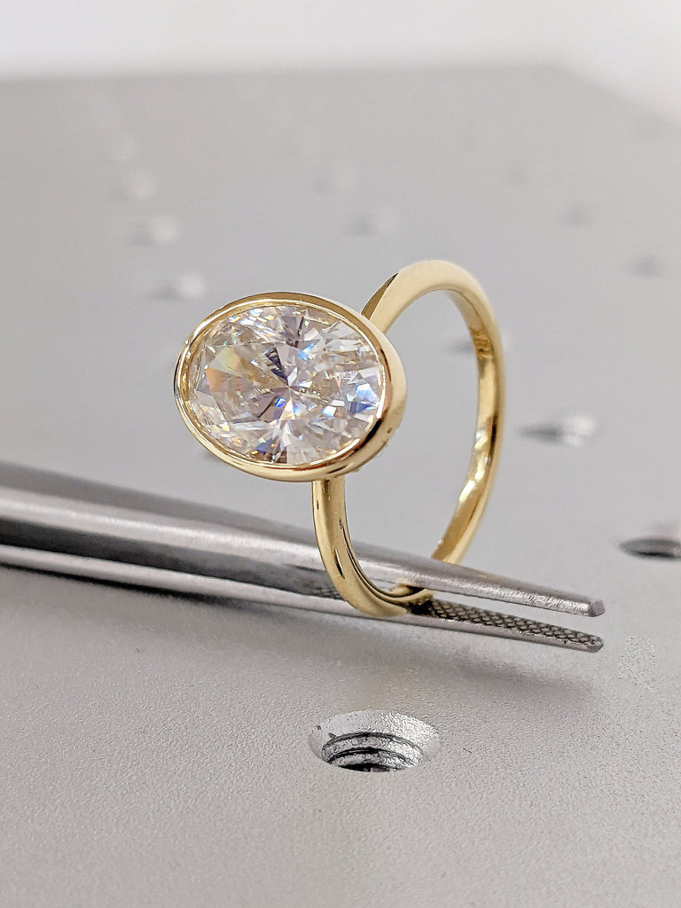 Best Man Made Diamond Solitaire Ring | 18k Gold Engagement Ring for Her | 3ct Engagement Ring | Oval cut