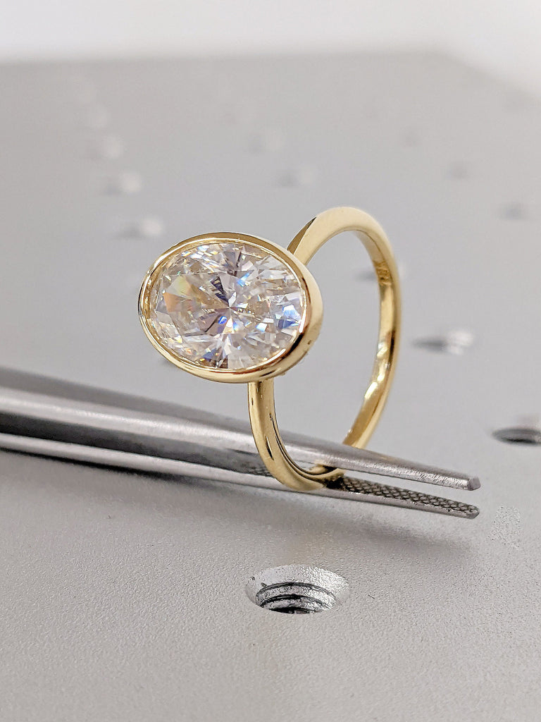 Best Man Made Diamond Solitaire Ring | 18k Gold Engagement Ring for Her | 3ct Engagement Ring | Oval cut