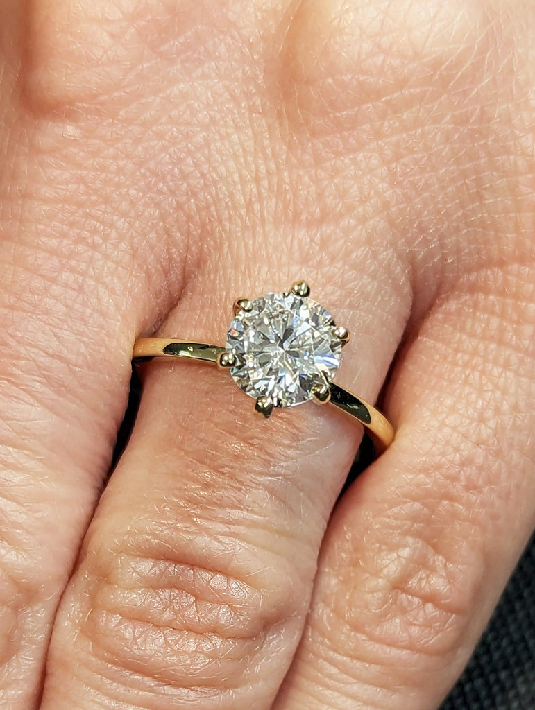 Round Cut Diamond Engagement Ring, Round Lab Grown Diamond Solitaire Engagement Ring, Wedding Ring, Anniversary Ring, 14K Gold, Minimalist