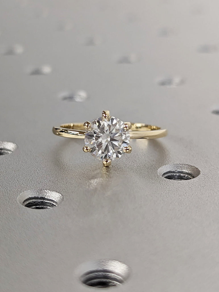 Round Cut Diamond Engagement Ring, Round Lab Grown Diamond Solitaire Engagement Ring, Wedding Ring, Anniversary Ring, 14K Gold, Minimalist