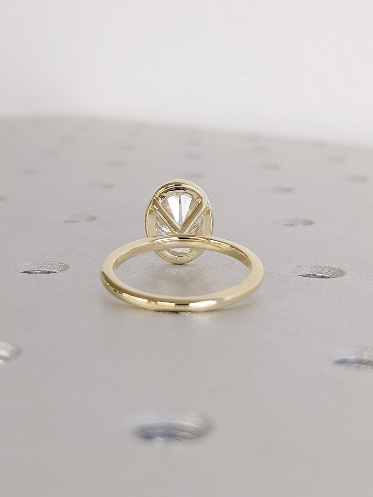 14K 18K Gold Oval cut Lab Grown Diamond Solitaire Women Wedding Anniversary Ring | Bezel set Open Gallery Dainty Statement Ring Jewelry