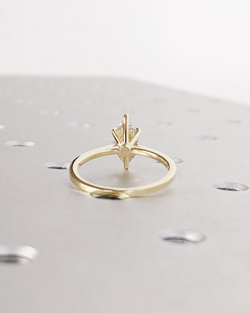 Hidden Halo Engagement Ring, Solitaire Marquise Cut Moissanite Anniversary Ring, Unique Bridal Wedding Proposal, 14K Solid Gold Ring For Her