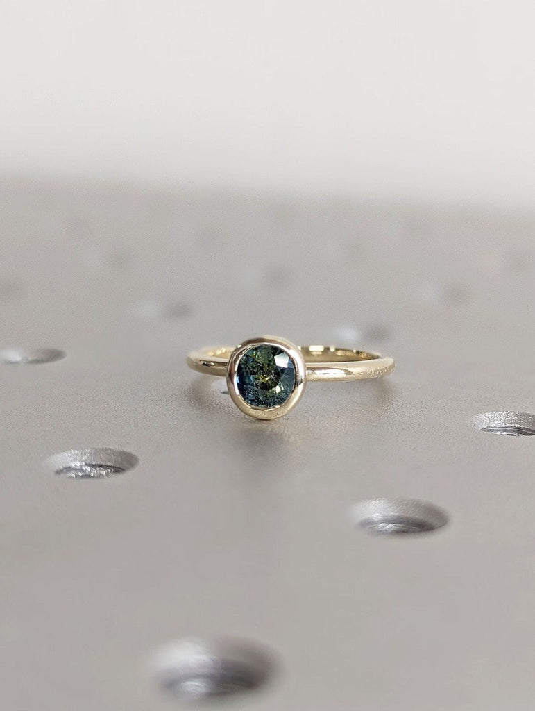 One of a Kind Montana Sapphire Ring, Blue Sapphire Diamond Cluster Ring, Vintage Inspired Blue Sapphire Engagement Ring, 14K Gold Green Teal