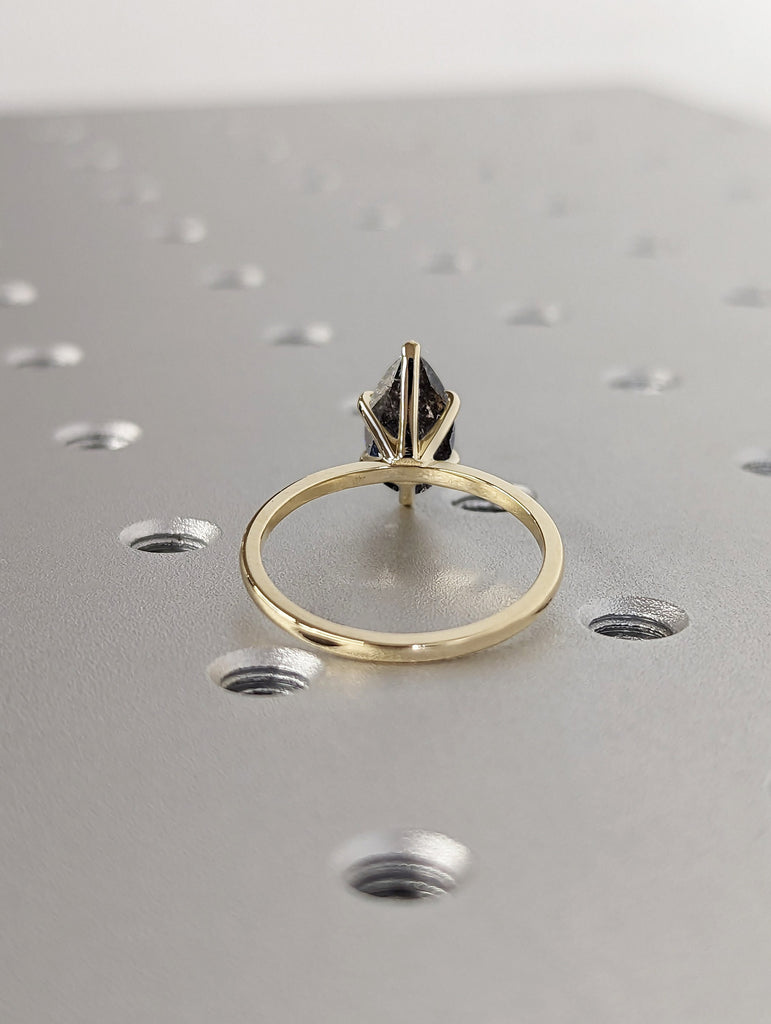 Galaxy Raw Salt and Pepper Diamond Ring- Pear Cut Diamond Engagement Rings- Unique Bridal Geometric Diamond Promise Ring- Minimalist Ring
