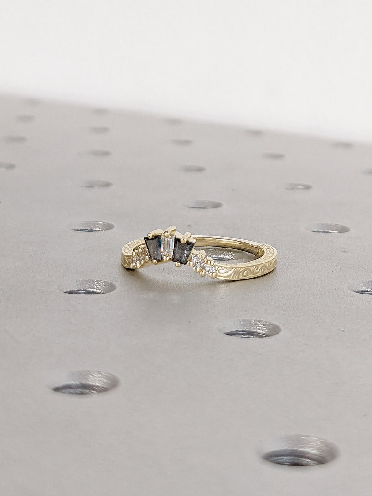 Tapered Baguette Salt and Pepper Grey Diamond Engagement Cocktail Ring | Solid Gold, Platinum Art Deco Custom Diamond Cluster Promise Ring