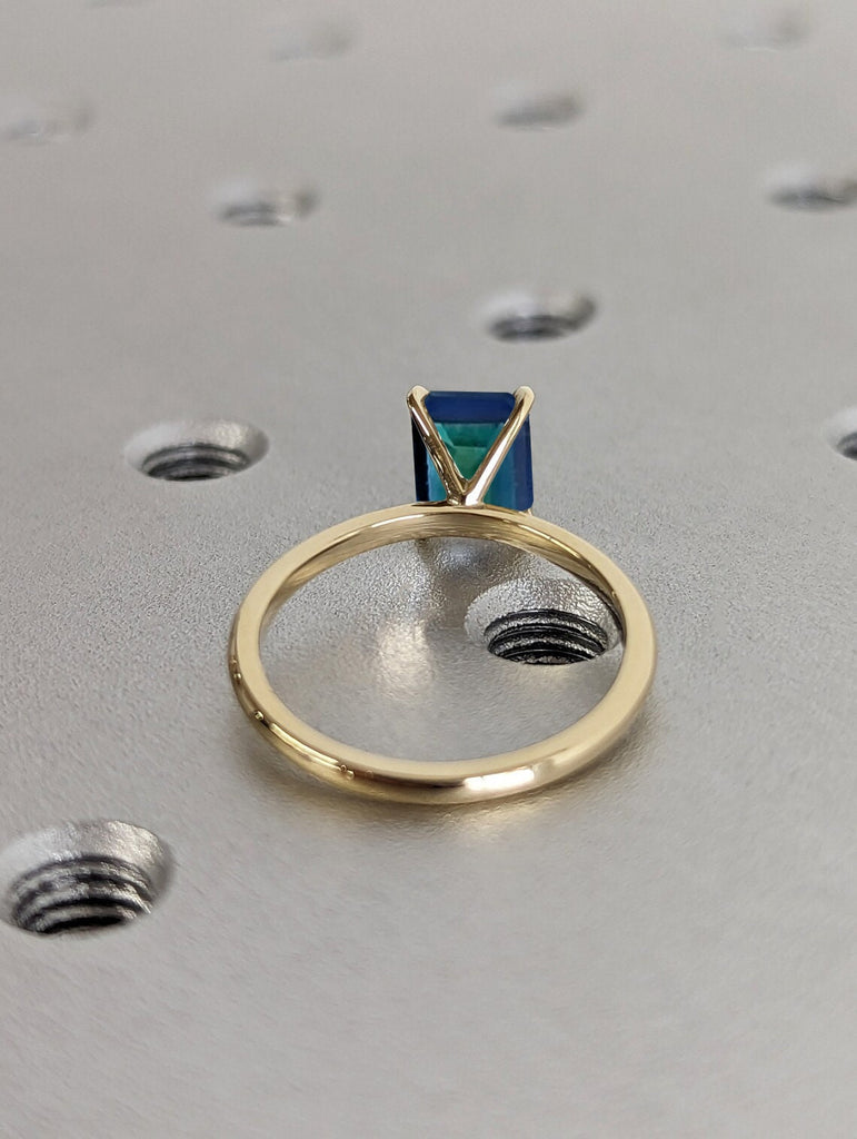 1CT Emerald Cut Teal Sapphire Engagement Ring, Vintage Solitaire Blue-Green Montana Sapphire Wedding Anniversary Gift, Peacock Sapphire Ring