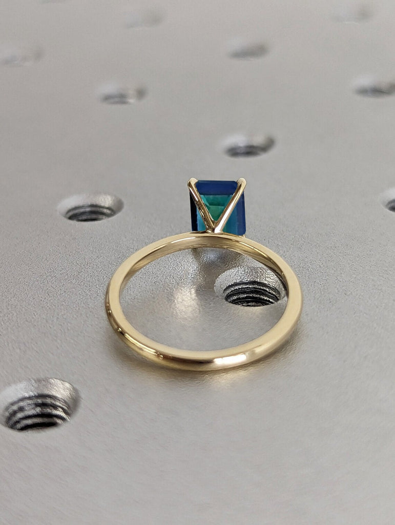 Solitaire Montana Sapphire Engagement Ring, 4 Prong Setting Ring, Emerald Cut Teal Sapphire, Peacock Sapphire Wedding Anniversary Ring Gift