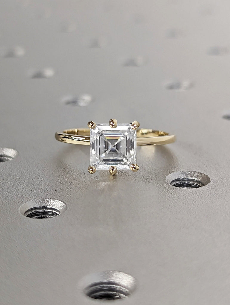 Colorless Moissanite Asscher Engagement Ring, Asscher Moissanite Solitaire Engagement Ring, Wedding Ring, Anniversary Ring, 14K Solid Gold