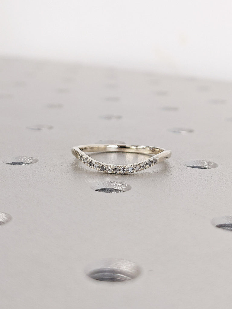 Natural Salt and Pepper Grey Diamond Dainty Women Wedding Ring | 14K 18K Solid Gold Matching Curved Half Eternity Ring | Personalize Jewelry