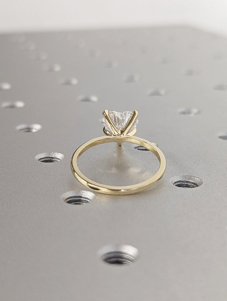 Colorless Moissanite Heart Cut Engagement Ring, Heart Moissanite Solitaire Engagement Ring, Wedding Ring, Anniversary Ring, 14K Solid Gold