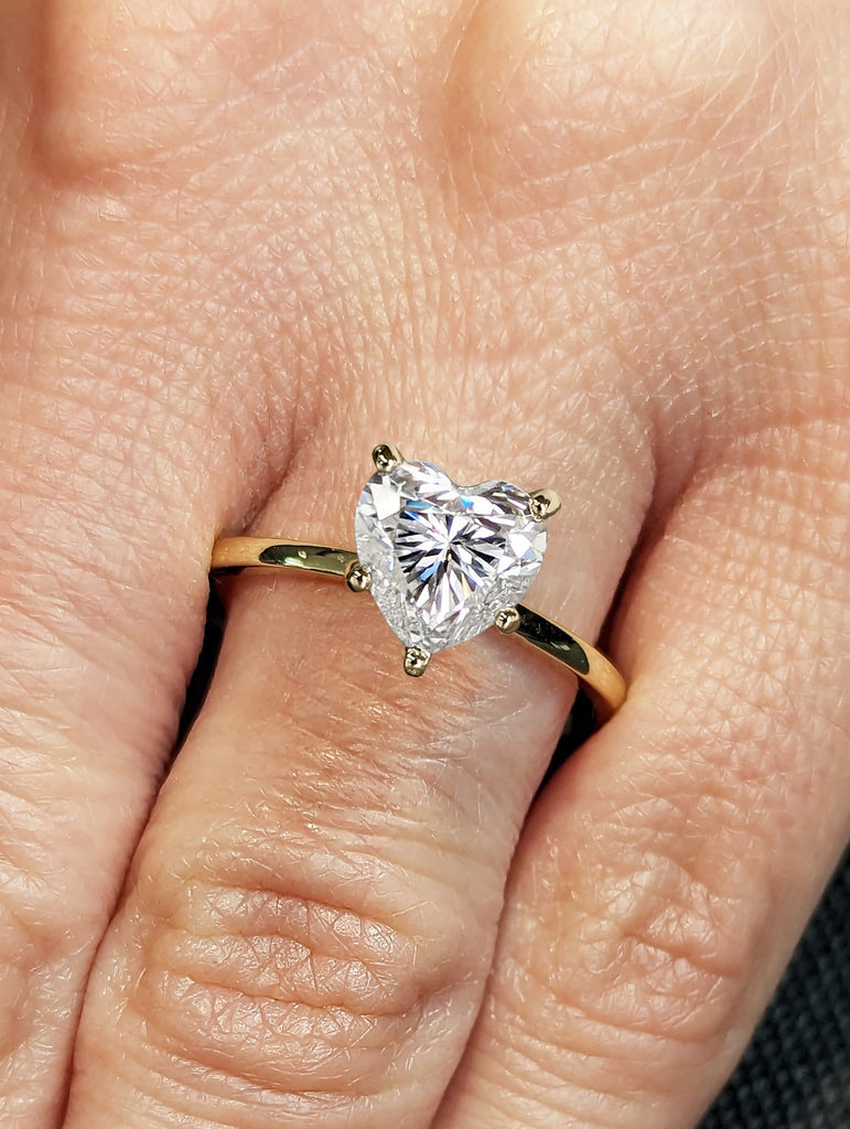 Colorless Moissanite Heart Cut Engagement Ring, Heart Moissanite Solitaire Engagement Ring, Wedding Ring, Anniversary Ring, 14K Solid Gold