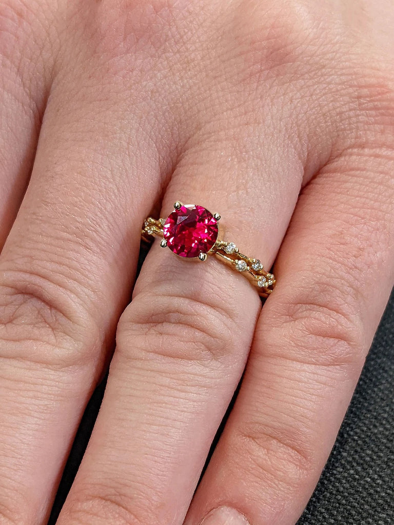 2ct Lab Created Ruby Solitaire Women Unique Proposal Ring | Knive Edge 14K Yellow Gold Thin Band Wedding Anniversary Ring | Alternative Bridal Jewelry Set