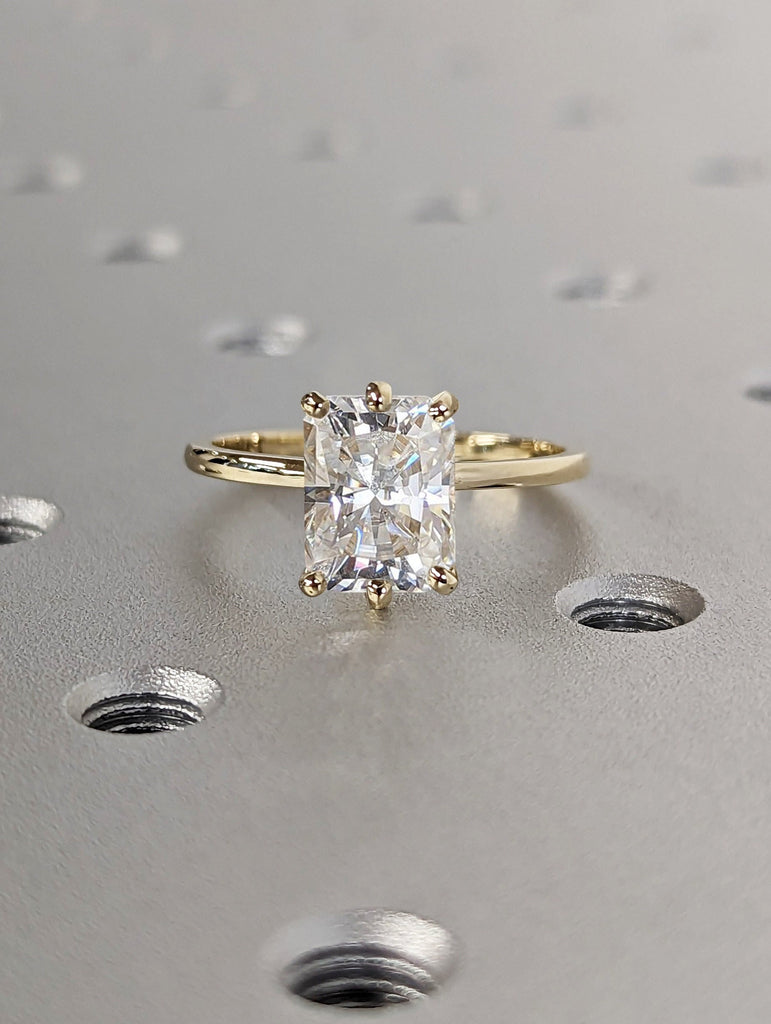 Colorless Moissanite Radiant Cut Engagement Ring, Radiant Cut Moissanite Solitaire Engagement Ring, Wedding Ring, Anniversary Ring, 14K Gold