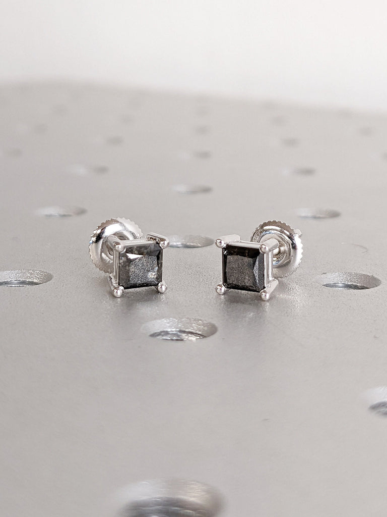 1ct Natural Grey Galaxy Salt and Pepper Diamond Stud Earrings for Her