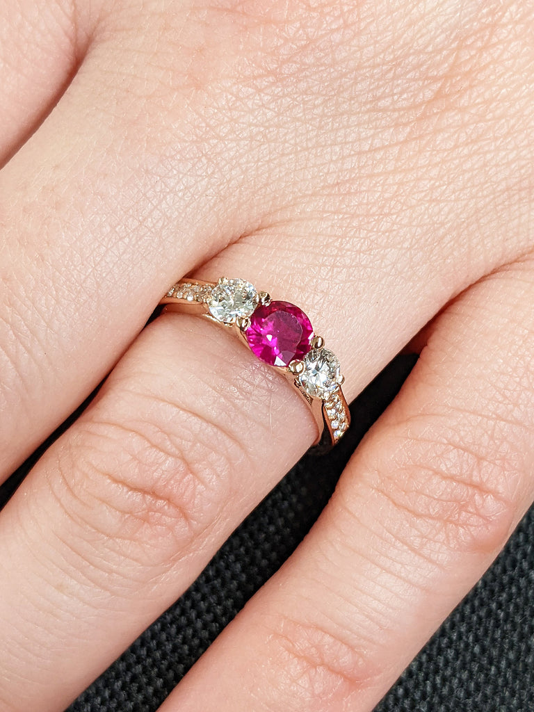 July Birthstone Red Lab Grown Ruby Women Wedding Anniversary Ring | 14K 18K Rose Gold Diamond Cluster Trellis Engagement Cocktail Ring For Wife | Alternative Bridal Jewelry