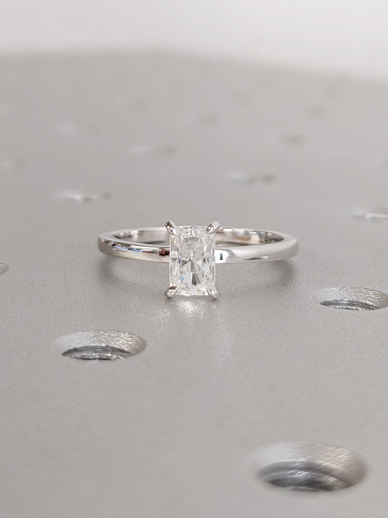 14K White Gold Radiant Cut Lab Diamond Solitaire Engagement Ring for Her | Minimalist Open Gallery Setting Promise Ring | Alternative Bridal